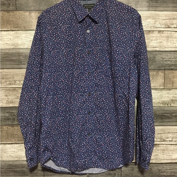 Banana Republic Soft Wash Slim Fit Floral Button Shirt Men’s L Navy Blue - Picture 3 of 10